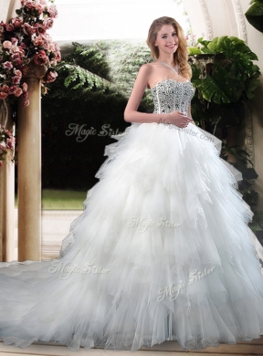 Latest Beading and Ruffles Wedding Dresses with Court Train