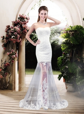 Latest Column Sweetheart Lace Wedding Dresses with Brush Train