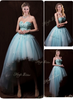 Low Price Appliques Light Blue Wedding Dresses with Asymmetrical