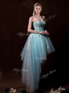 Low Price Appliques Light Blue Wedding Dresses with Asymmetrical