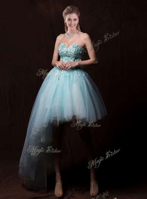 Low Price Appliques Light Blue Wedding Dresses with Asymmetrical