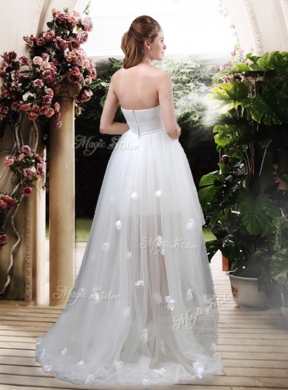 Modern Strapless Appliques and Belt Zipper Up Wedding Dresses with High Low