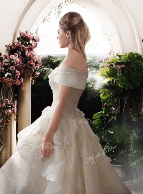 New Style A Line Court Train Wedding Dresses with Off the Shoulder