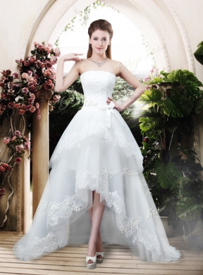 Perfect Bowknot and Lace Wedding Dresses with High Low