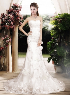 Perfect Column Beading Wedding Dresses with Brush Train