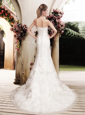 Perfect Column Beading Wedding Dresses with Brush Train