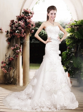 Perfect Column Beading Wedding Dresses with Brush Train