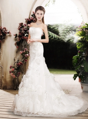 Perfect Column Beading Wedding Dresses with Brush Train