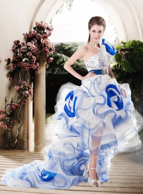 Popular One Shoulder High Low Wedding Dresses with Beading and Ruffles