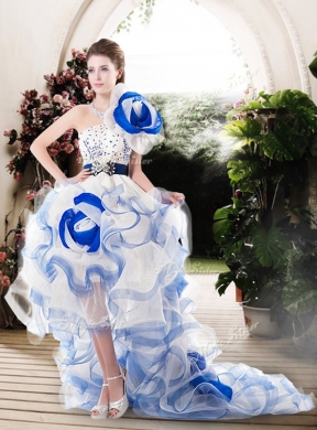 Popular One Shoulder High Low Wedding Dresses with Beading and Ruffles