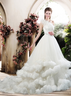 Popular One Shoulder Wedding Dresses with Appliques and Ruffles