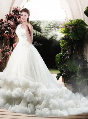 Popular One Shoulder Wedding Dresses with Appliques and Ruffles