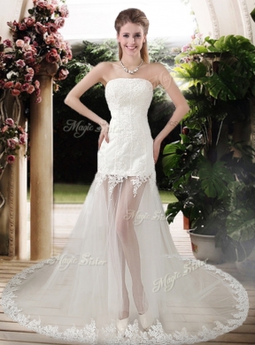 Popular See Through Empire Strapless Appliques Wedding Dresses with Court Train