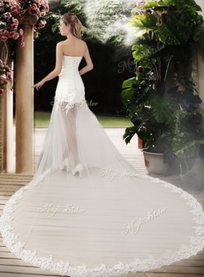 Popular See Through Empire Strapless Appliques Wedding Dresses with Court Train