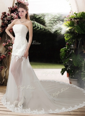 Popular See Through Empire Strapless Appliques Wedding Dresses with Court Train