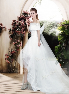 Pretty Appliques and Bowknot High Low Wedding Dresses with Cap Sleeves