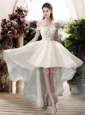 Beautiful Off the Shoulder High Low Wedding Dresses with Appliques