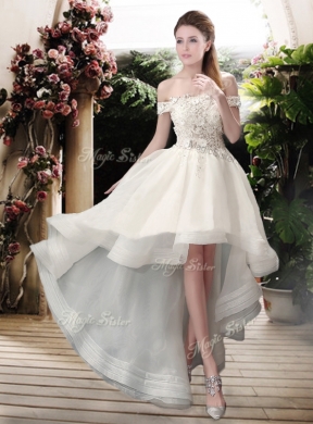 Beautiful Off the Shoulder High Low Wedding Dresses with Appliques