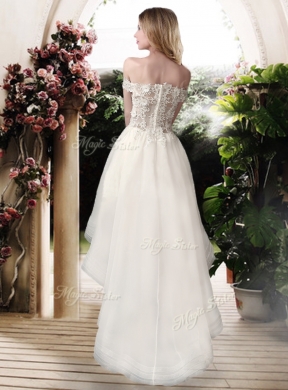 Beautiful Off the Shoulder High Low Wedding Dresses with Appliques