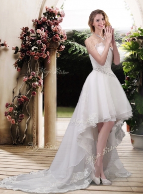 Classical High Low A Line Wedding Dresses with Appliques