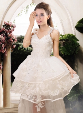 Latest Appliques Straps Wedding Dresses with Brush Train