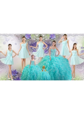 Perfect Beaded Aqua Blue Quinceanera Dresses and Light Blue Dama Dresses and Lovely Straps Mini Quinceanera Dresses