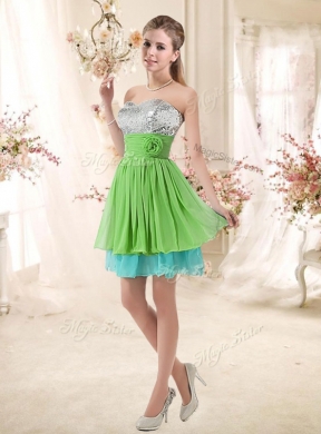 Affordable Sweetheart Short Bridesmaid Dresses with Sequins and Belt