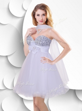 Beautiful Short Prom Dress with Sequins and Hand Made Flowers