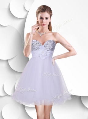 Beautiful Short Prom Dress with Sequins and Hand Made Flowers