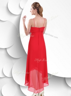 Best Spaghetti Straps High Low Red Prom Dress with Beading