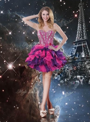 Fashionable Short Sweetheart Prom Dresses with Beading and Ruffled Layers for Fall