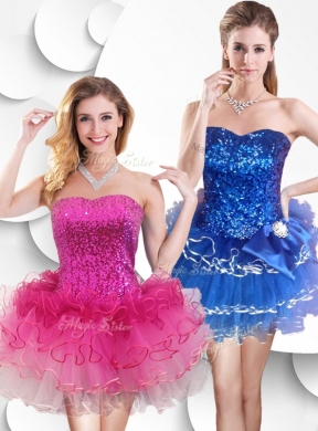 Hot Sale Short Strapless Prom Dress with Sequins and Ruffles