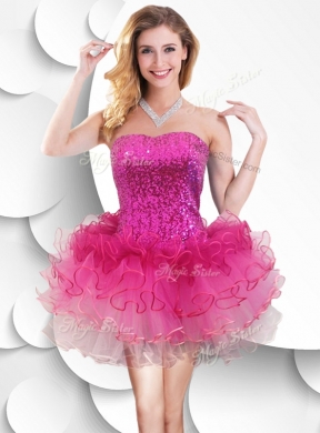 Hot Sale Short Strapless Prom Dress with Sequins and Ruffles