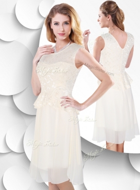 Perfect Scoop Knee Length White Prom Dress with Lace