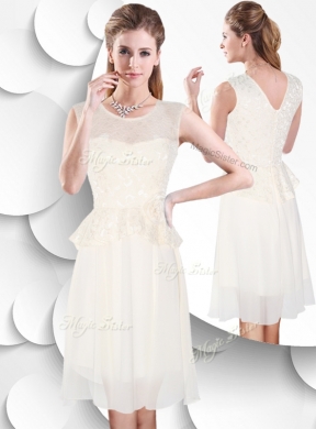 Perfect Scoop Knee Length White Prom Dress with Lace