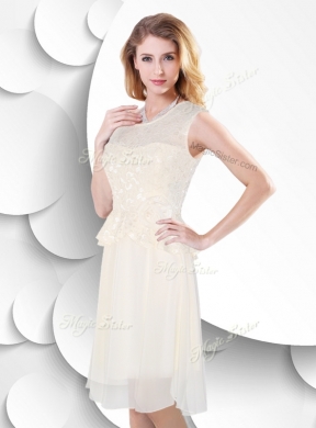 Perfect Scoop Knee Length White Prom Dress with Lace