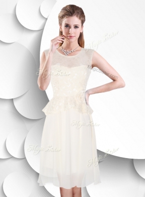 Perfect Scoop Knee Length White Prom Dress with Lace