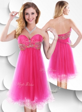 Pretty Sweetheart Hot Pink Short Prom Dress with Beading