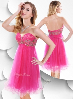 Pretty Sweetheart Hot Pink Short Prom Dress with Beading