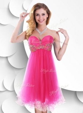 Pretty Sweetheart Hot Pink Short Prom Dress with Beading