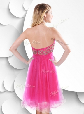 Pretty Sweetheart Hot Pink Short Prom Dress with Beading