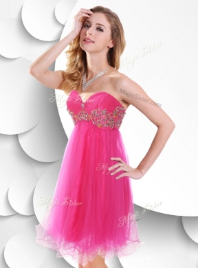 Pretty Sweetheart Hot Pink Short Prom Dress with Beading