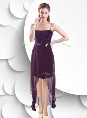 Latest Spaghetti Straps High Low Bridesmaid Dress in Burgundy