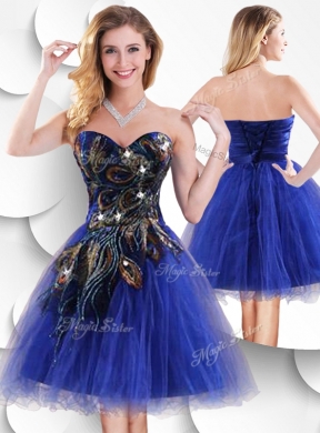 Luxurious Short Peacock Blue Bridesmaid Dress with Beading and Appliques