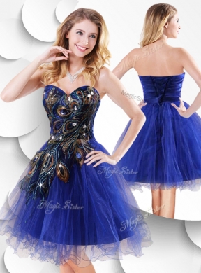 Luxurious Short Peacock Blue Bridesmaid Dress with Beading and Appliques