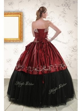 Pretty Ball Gown Embroidery 2016 Quinceanera Dresses in Wine Red and Black