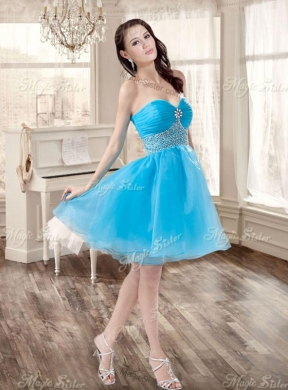 Customized Taffeta Bubles and Beaded Sweet 16 Dress and Short Baby Blue Dama Dresses