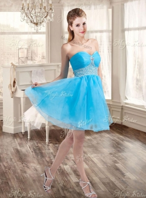 Customized Taffeta Bubles and Beaded Sweet 16 Dress and Short Baby Blue Dama Dresses