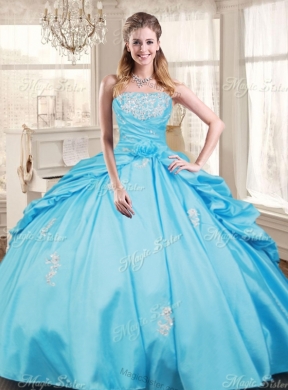 Fashionable Applique Aqua Blue Quinceanera Dress and Short Blue Dama Dresses