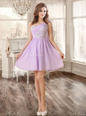 Gorgeous Ruffled and Beaded Fuchsia Quinceanera Dress and Laced Lavender Short Dama Dresses